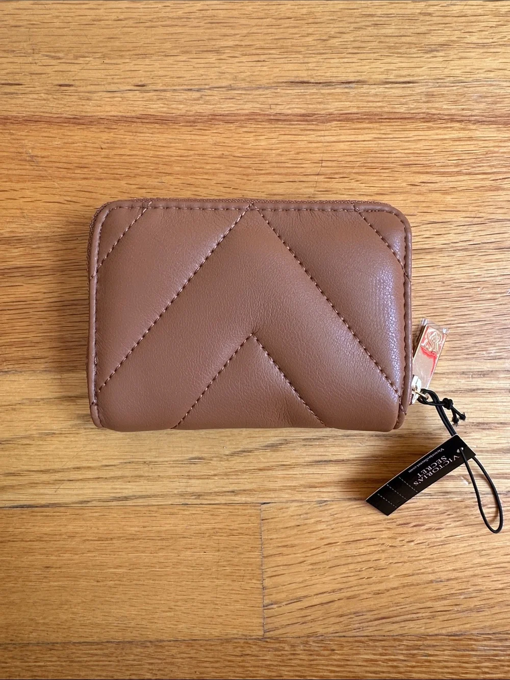 Victoria's Secret Brown Quilted Zip Wallet with Gold Logo - Picture 3 of 5
